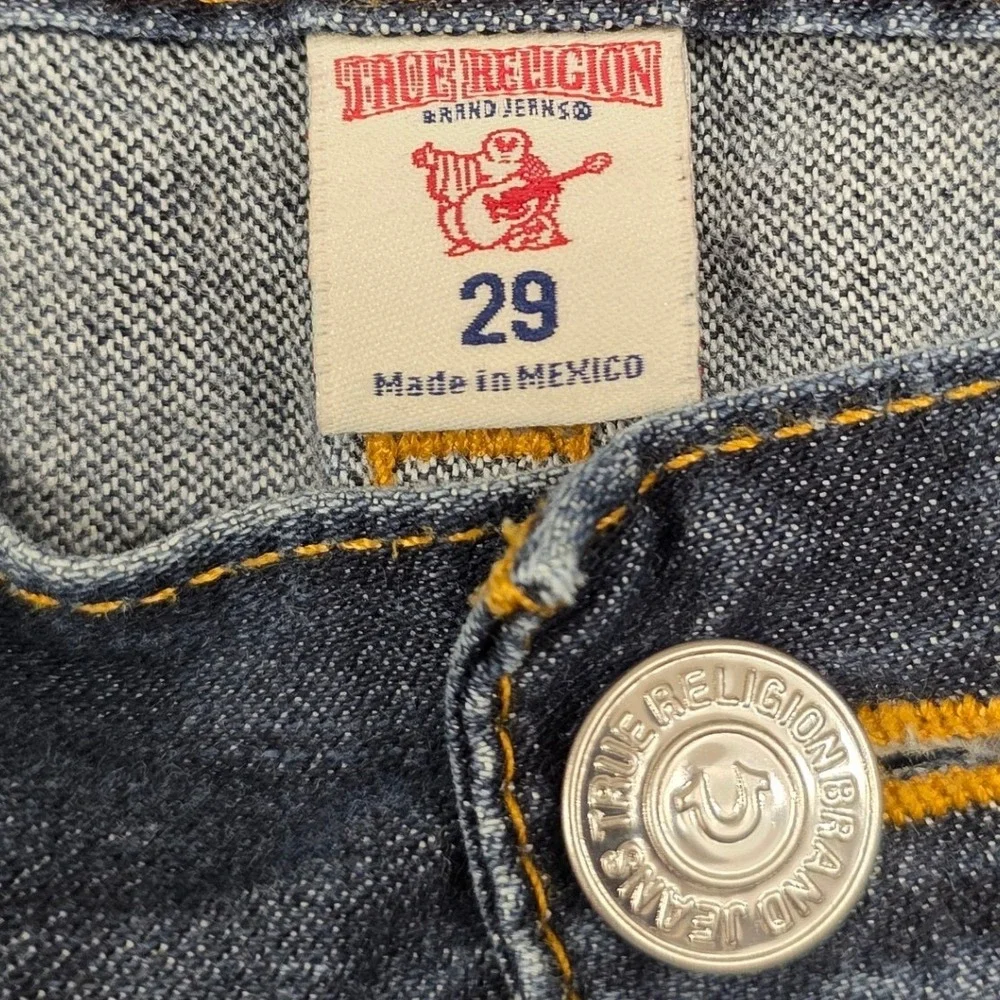True Religion Mens Section Straight Dark Wash Jeans 29 Horseshoe Stitch‎ Blue